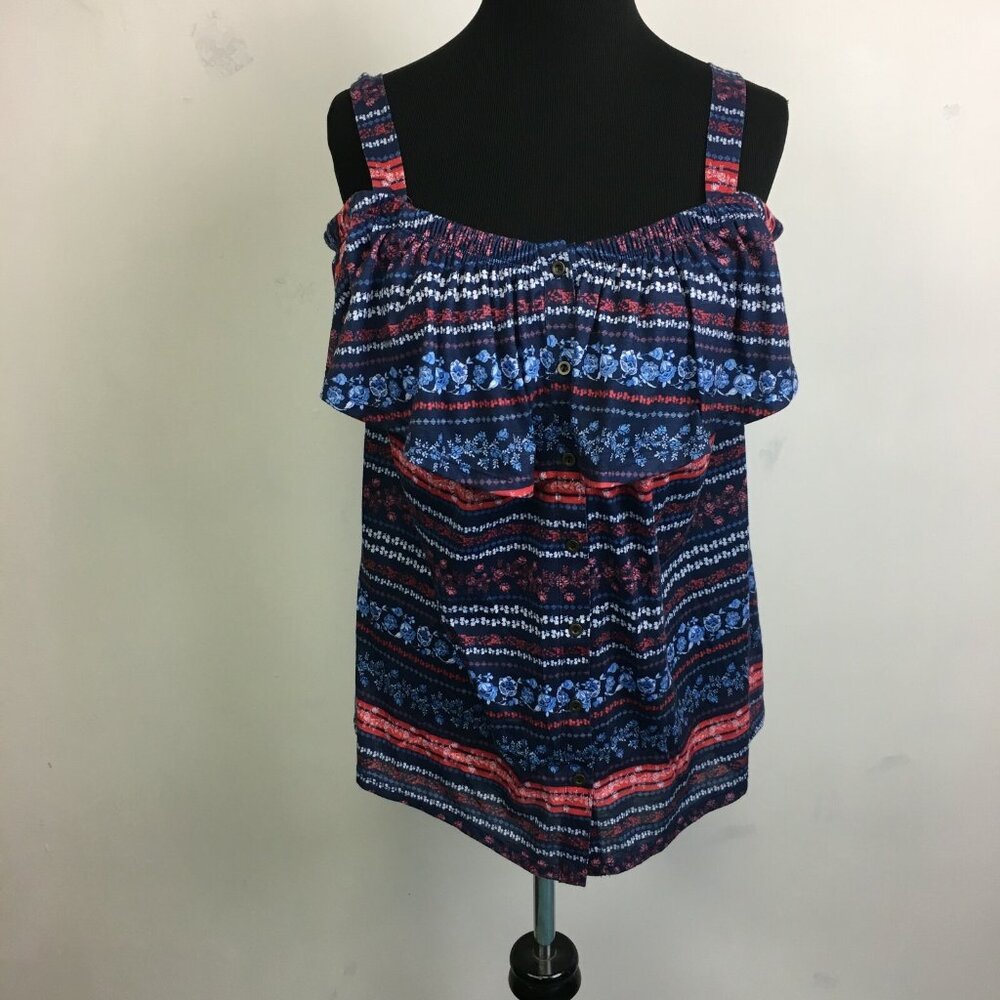 Nine West Jeans Women's Floral Sleeveless Off Shoulder Button Up Top - Size M
